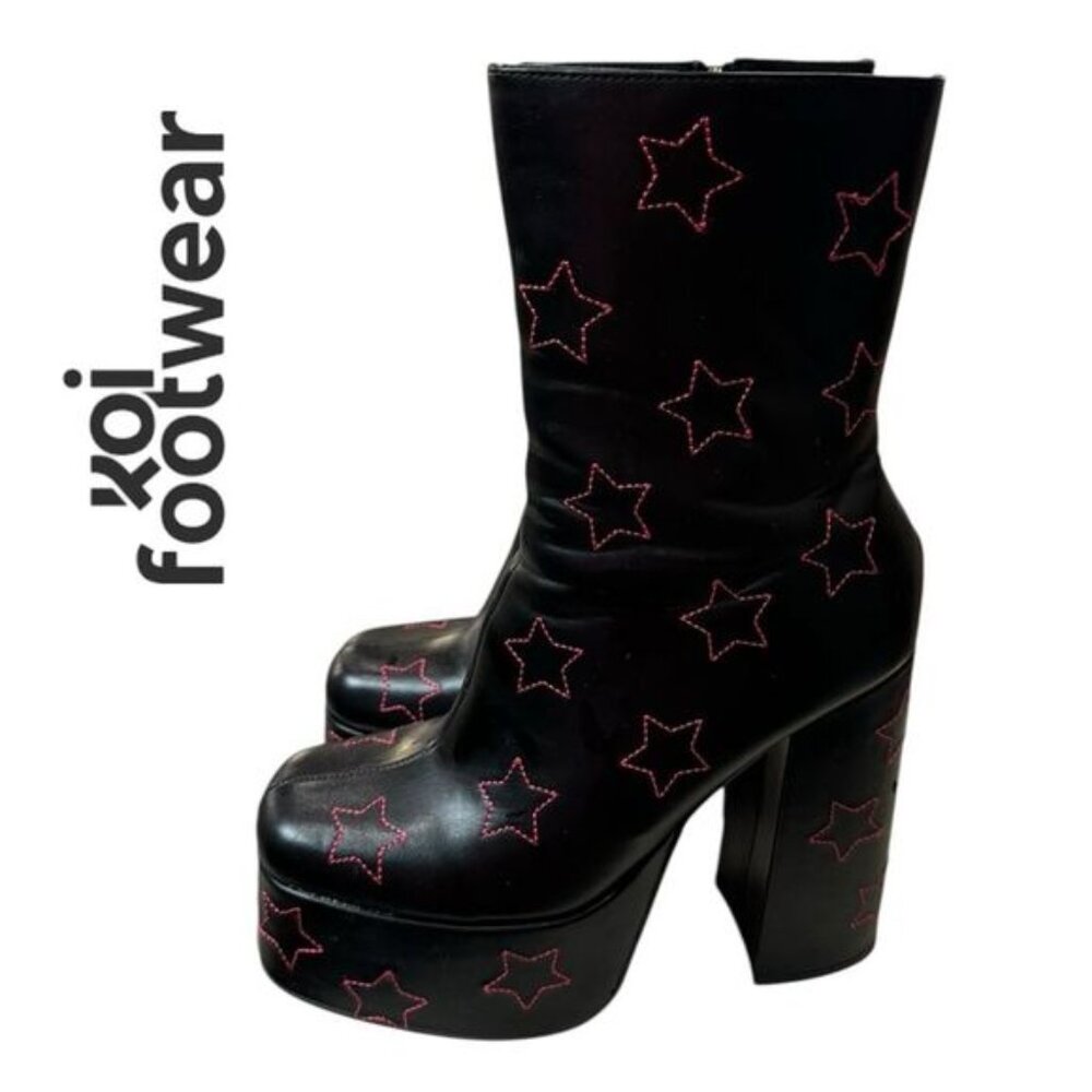 Dolls Kill Koi Footwear A Queen's Little Secret Heeled Black Platform Boots 9